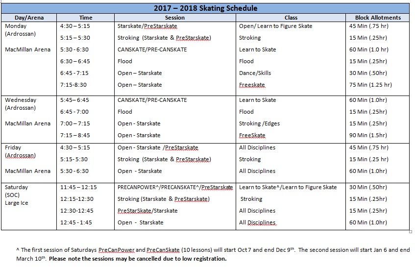 ICE SCHEDULE :: Ardrossan Strathcona Figure Skating Club